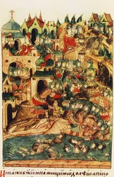 La Bataille de Wesenberg le 18 février 1268, de la Chronique compilée illuminée, seconde moitié du XVIe siècle